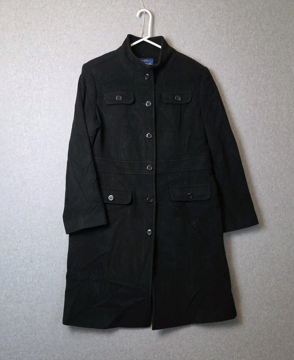 Macintosh Wool Blend Black LS Button Up Funnel Neck Overcoat Women's XL Lined